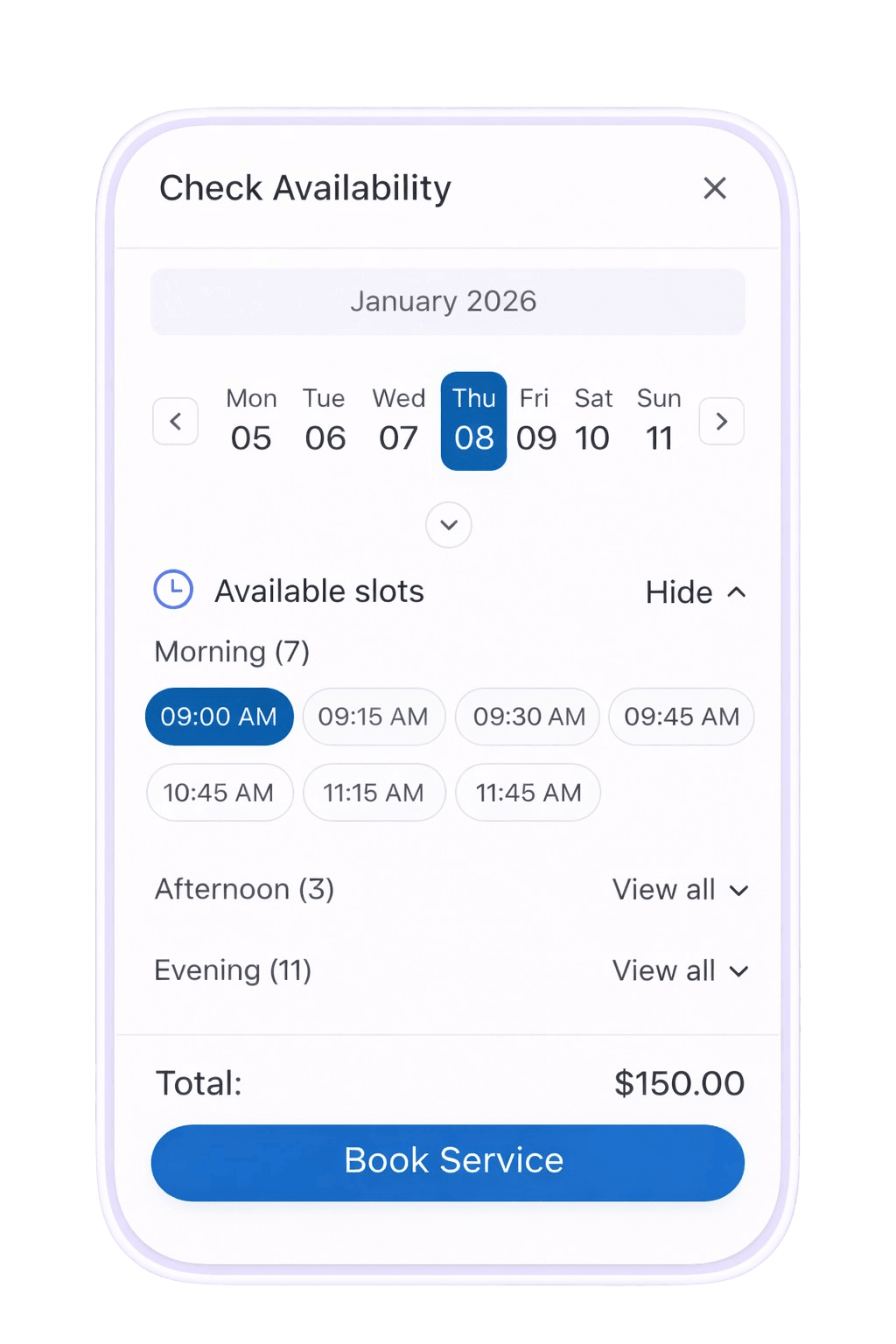 Bookme app screen - Clients Book Online