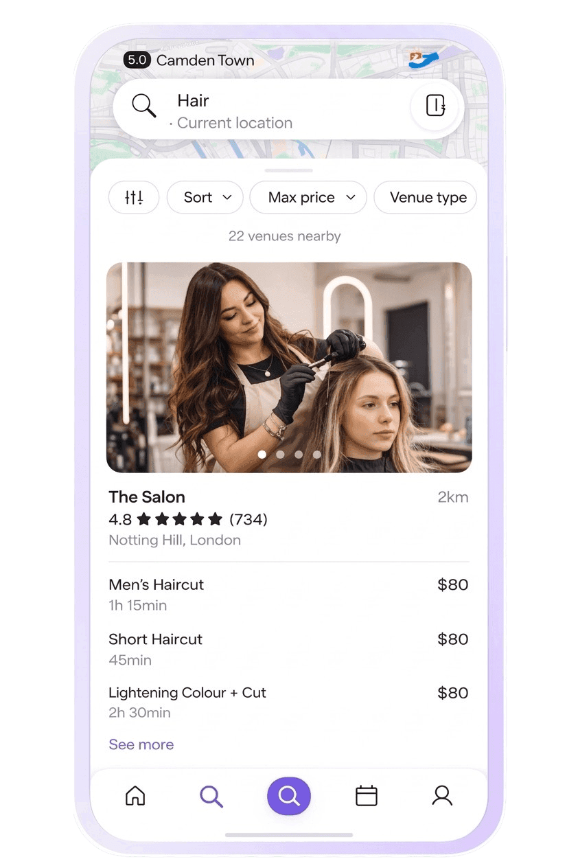 Bookme app screen - Set Up Your Salon Profile