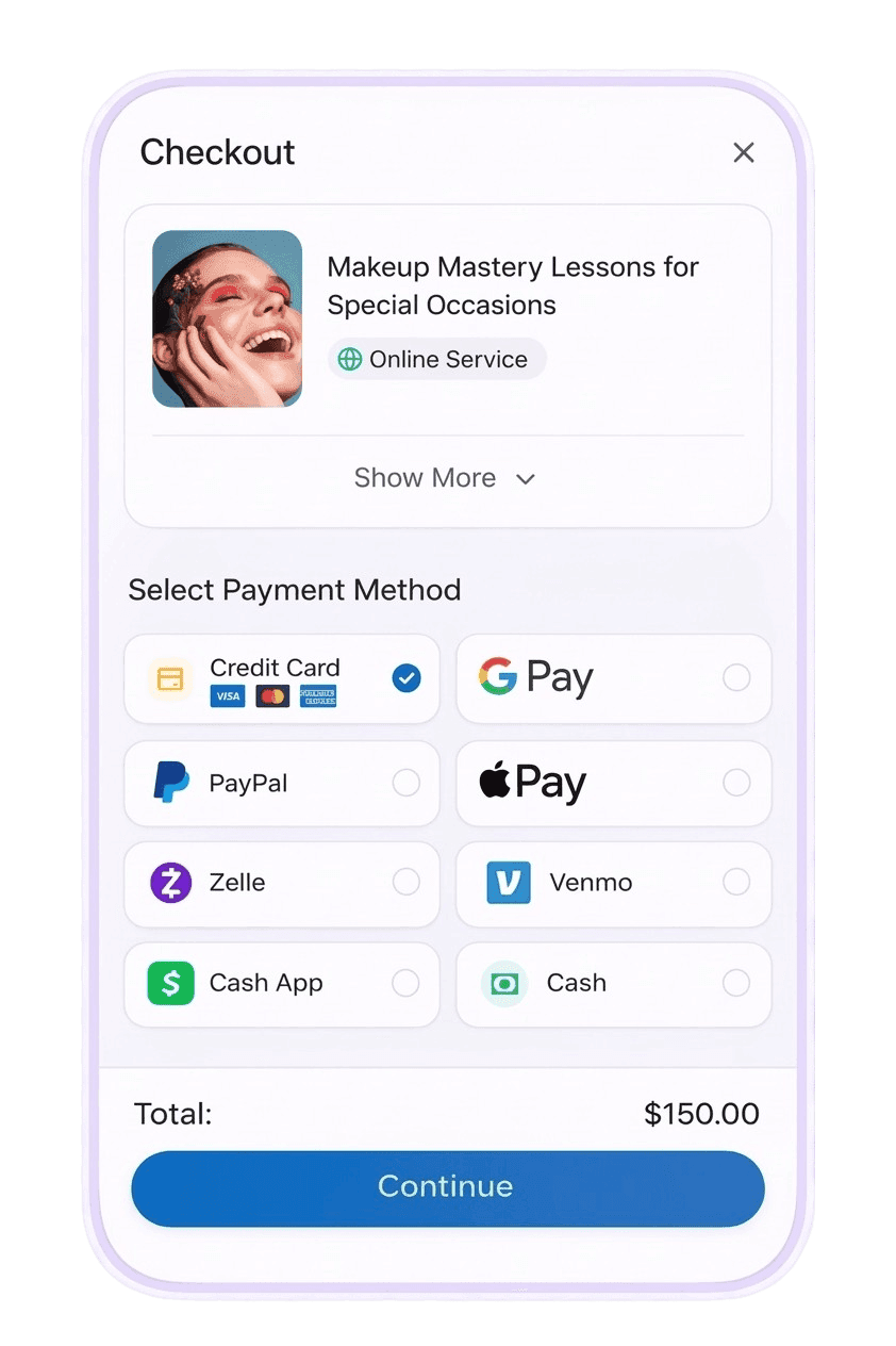 Bookme app screen - Effortlessly Charge Your Clients
