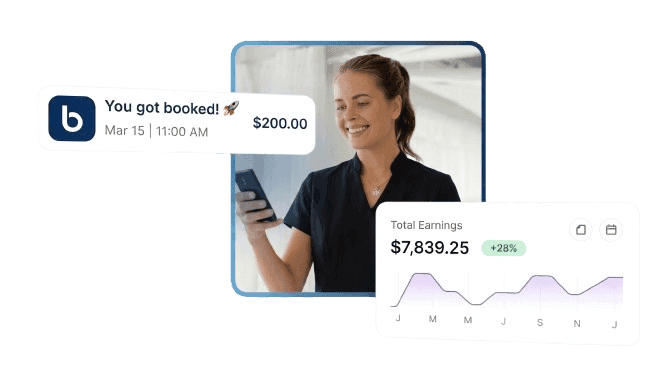 Bookme app booking notification and earnings dashboard